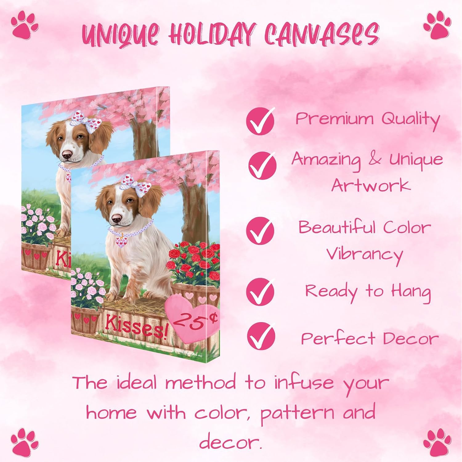Doggie of the Day Rosie with Brittany Spaniel Dogs Canvas Wall Art - Premium Quality Ready to Hang Room Decor - Flat Rolled 8" x 10"