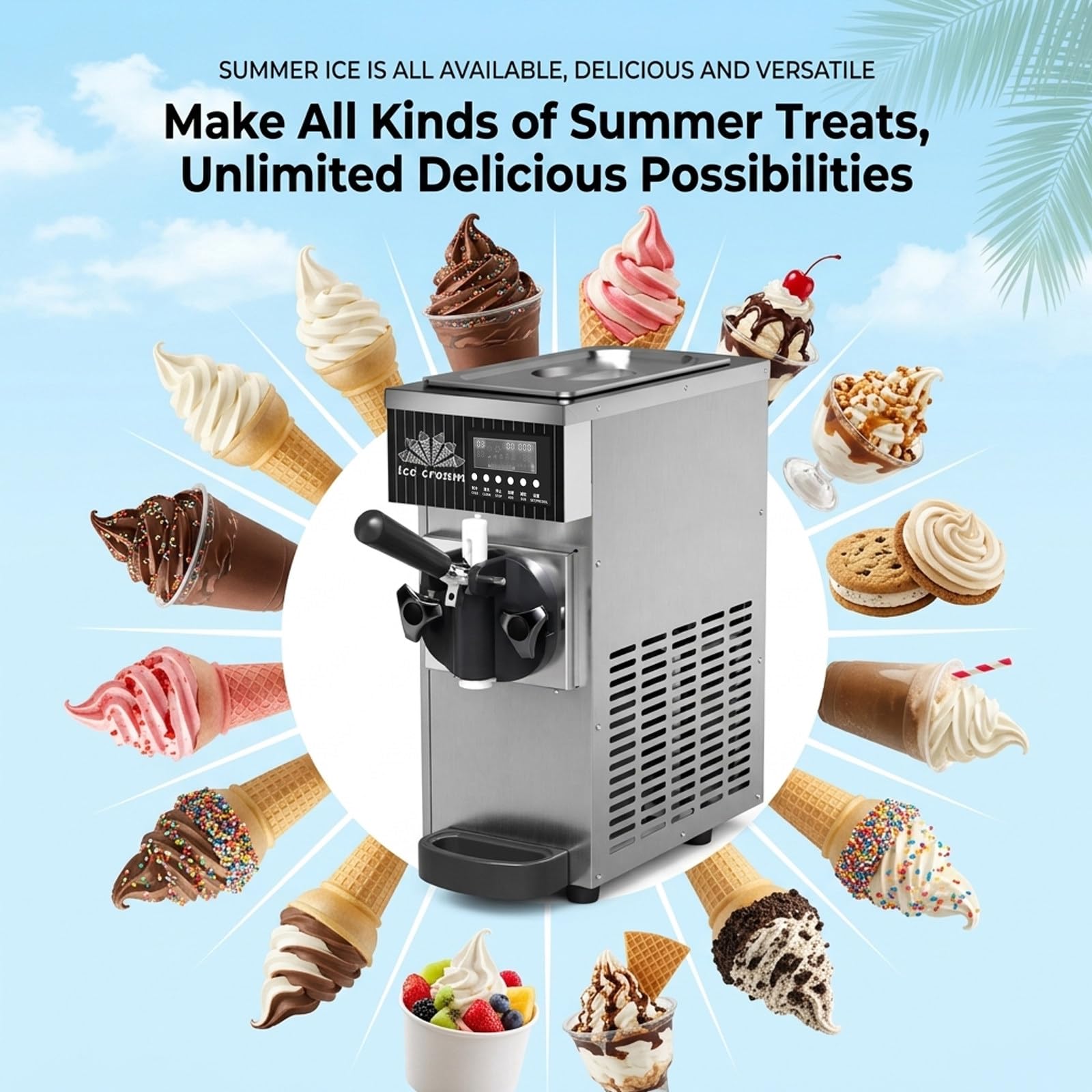 Macchina Gelato Soft Commerciale 450W 1 Gusto, Macchina da Banco, 4-8kg/H, Tramoggia 2,5L, Display LCD, Autopulizia, per Ristoranti e Gelaterie Purple-220V