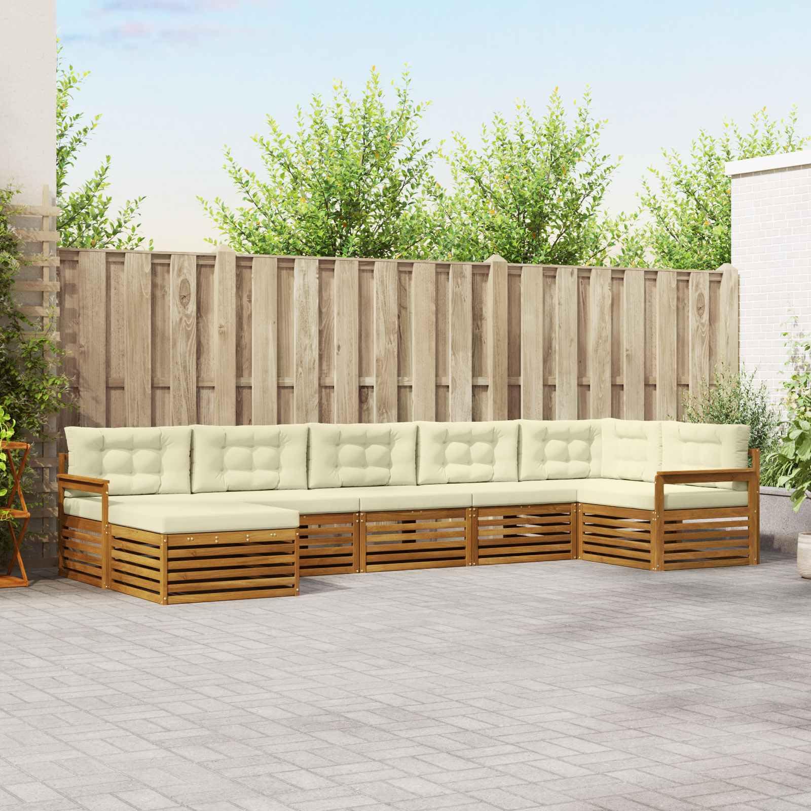 vidaXL Zestawy sof 7 pcs Naturalny i Kremowy Lite Drewno Akacji, Ogród, Wygodny zestaw wypoczynkowy, Siedzenie na zewnątrz, Patio, Nowoczesny taras, Meble wygodne
