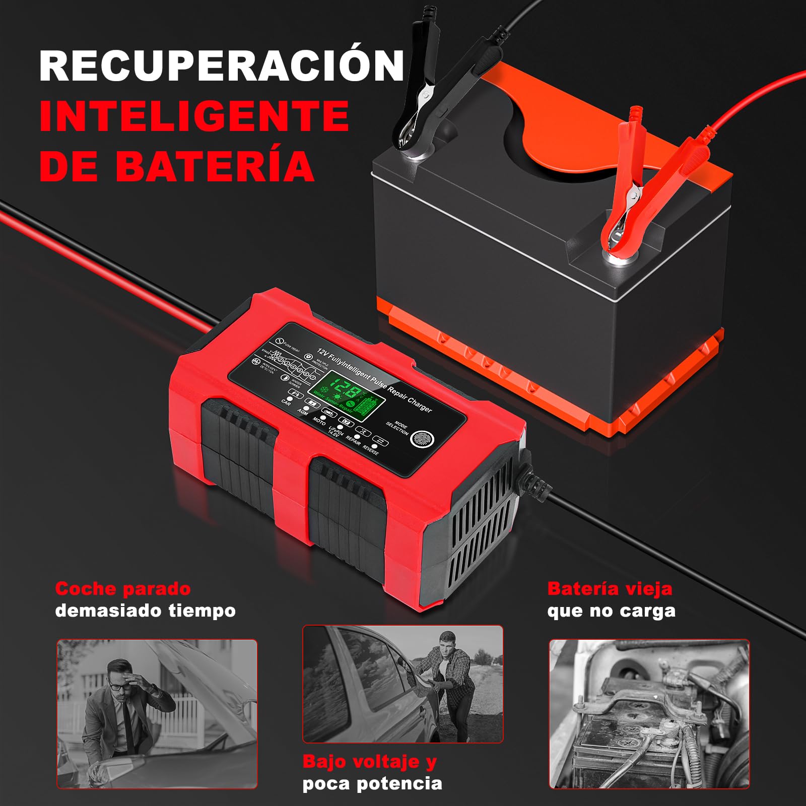 YDBAO Cargador de Baterias Coche 12V 10A Cargador de Batería de Coche Inteligente con Pantalla Táctil LCD y Múltiples Protecciones Cargador de Baterias Coche y Moto para Auto,Moto, AGM, Gel, SLA — view 6