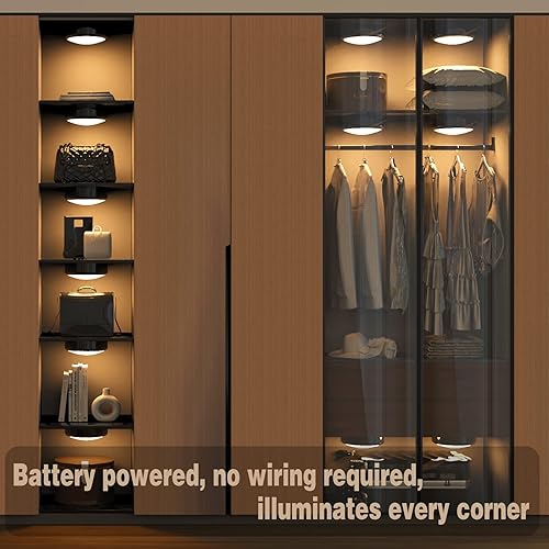 Miniatura 4 de ILYXY - Luces de disco con control remoto, paquete de 3 luces LED regulables para debajo del gabinete, funciona con pilas, luces inalámbricas debajo