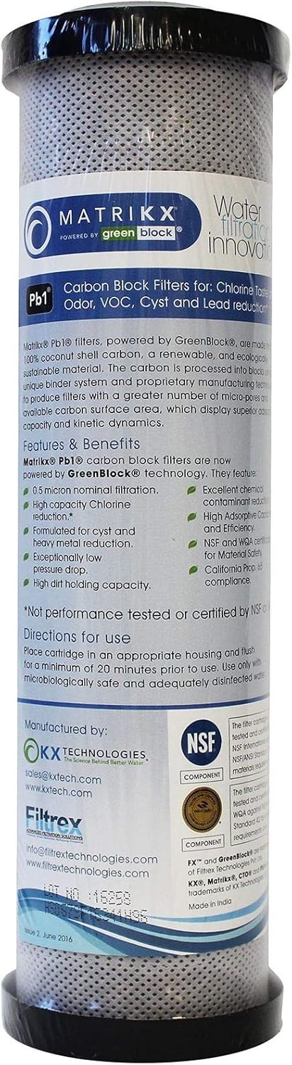 MatriKX (06-250-10-GREEN) 9.75 .75 Pb1 Carbon Block Lead Removal 0.5 Micron Filter