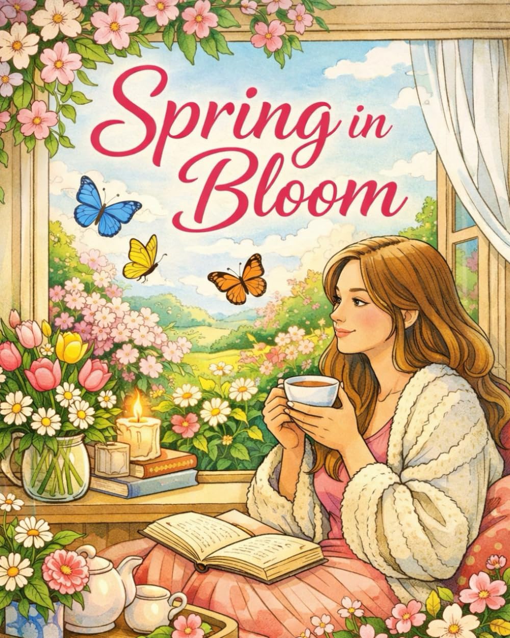 Spring in Bloom: A Relaxing Adult Coloring Book for Women with Flowers, Butterflies, and Peaceful Spring Scenes for Stress Relief and Mindful Creativity