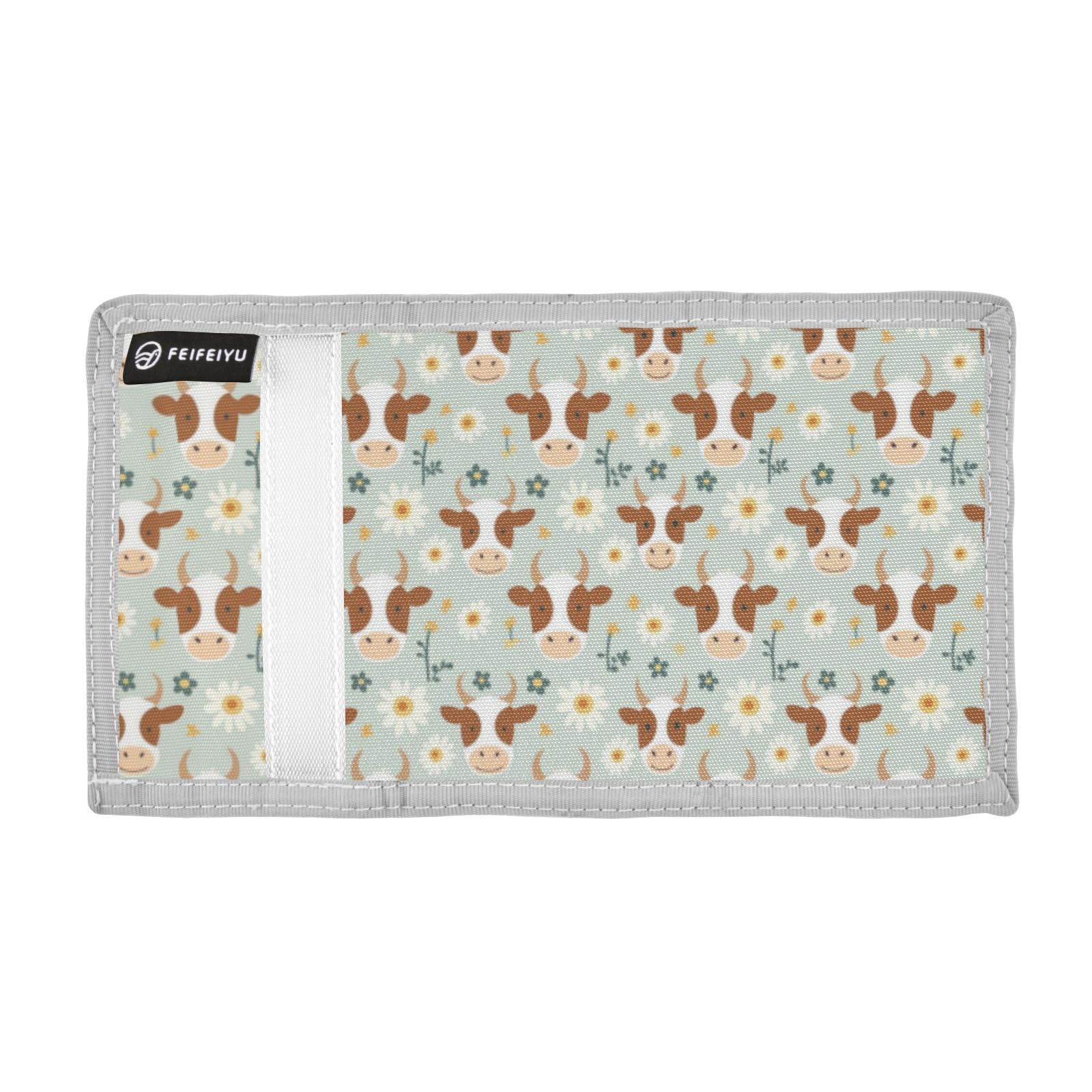 Wusikd Cute Cow Head Kids Wallet for Boys Girls White Flowers Toddler Trifold Wallet Novelty Wallet for Teens Women Men