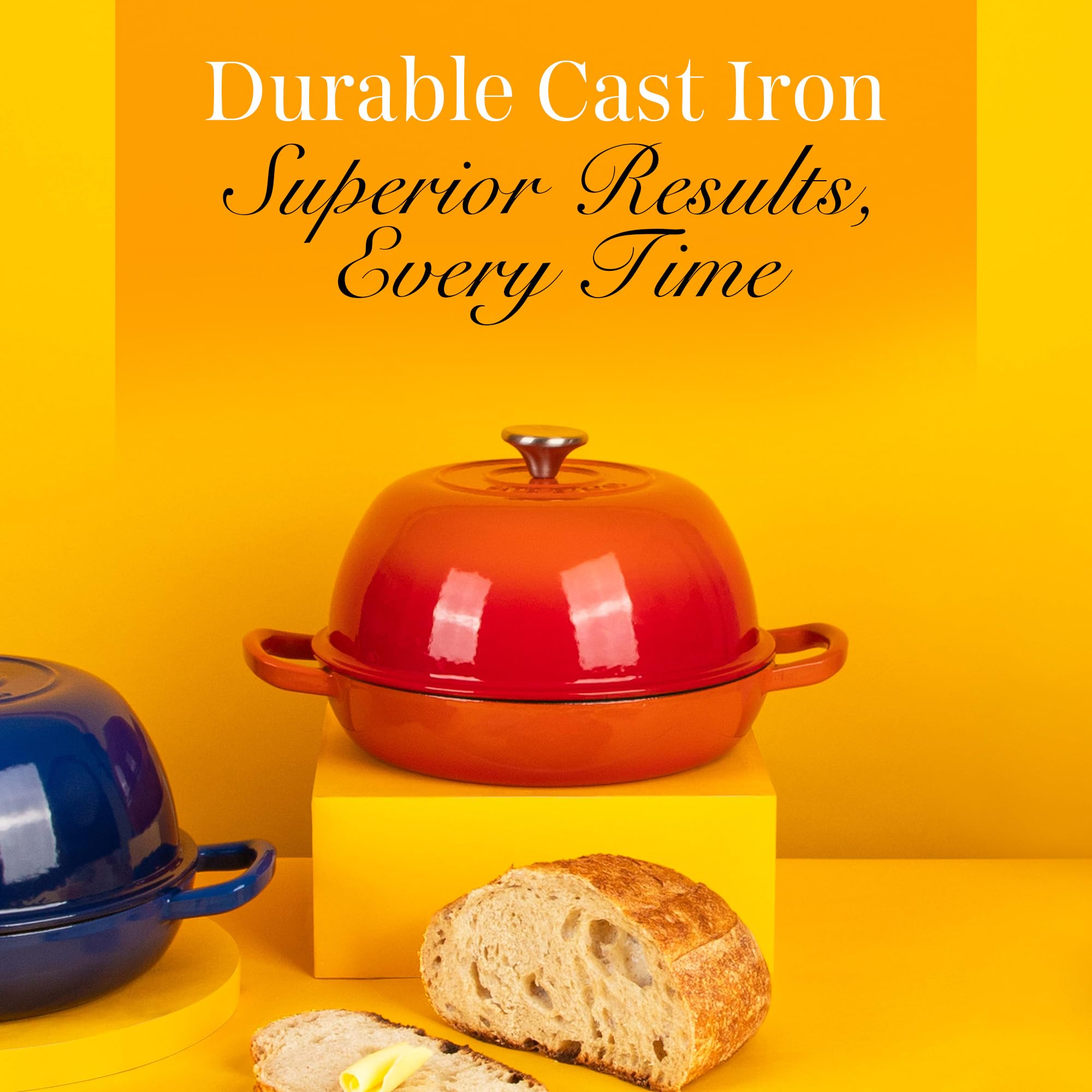 Emaillierter Gusseisen Bräter – Dutch Oven für Sauerteig Brotbacken – Brotbacktopf aus Gusseisen – Orange, 6L, 22cm – von Nuovva