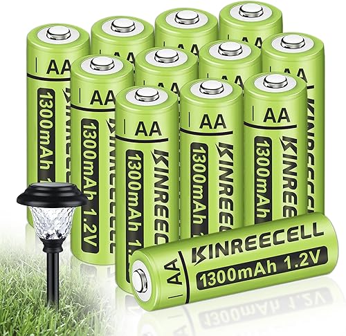 Baterías AA recargables, baterías solares Ni-MH doble A de alta capacidad 1.2 V precargadas para luces solares al aire libre (AA-1300mAh-12pack)
