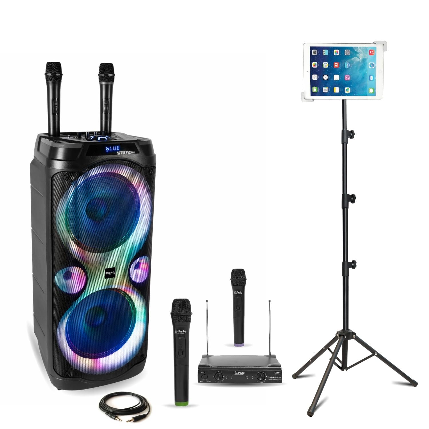 Ibiza - Pack Karaoke Enceinte USB Bluetooth Ibiza Columba-Karaoke 1000W - 4 micros sans Fil - Support Tablette SMM20 - Soirée DJ Sono
