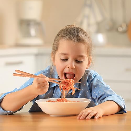 Vista 5 de GLAMFIELDS Palillos reutilizables de madera natural japonesa estilo clásico 5 pares de palillos ligeros tallados a mano seguros para cortar 8.8