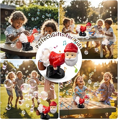 Miniatura 6 de Soplador de burbujas de Papá Noel, juguete automático de burbujas con música y luces, divertido soplado de burbujas de Papá Noel para niños, Papá