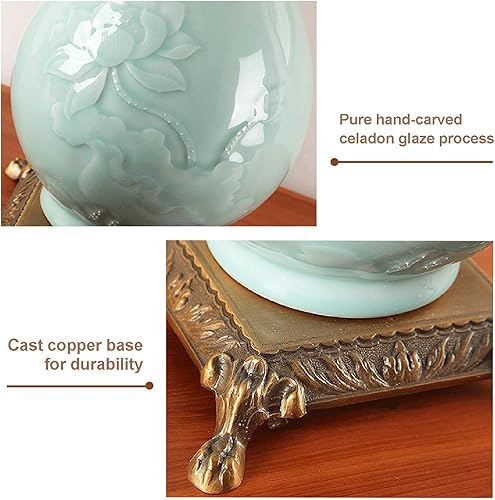 Miniatura 6 de Lámpara de mesa de cerámica de latón completo estilo chino, lámpara de noche con textura de tela, lámparas de noche tradicionales para dormitorio,