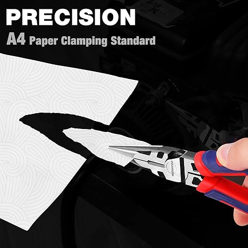 Miniatura 2 de WORKPRO Alicates de punta de aguja premium de 6 pulgadas, precisión de abrazadera de papel, acero CRV resistente, agarre suave con cortador de
