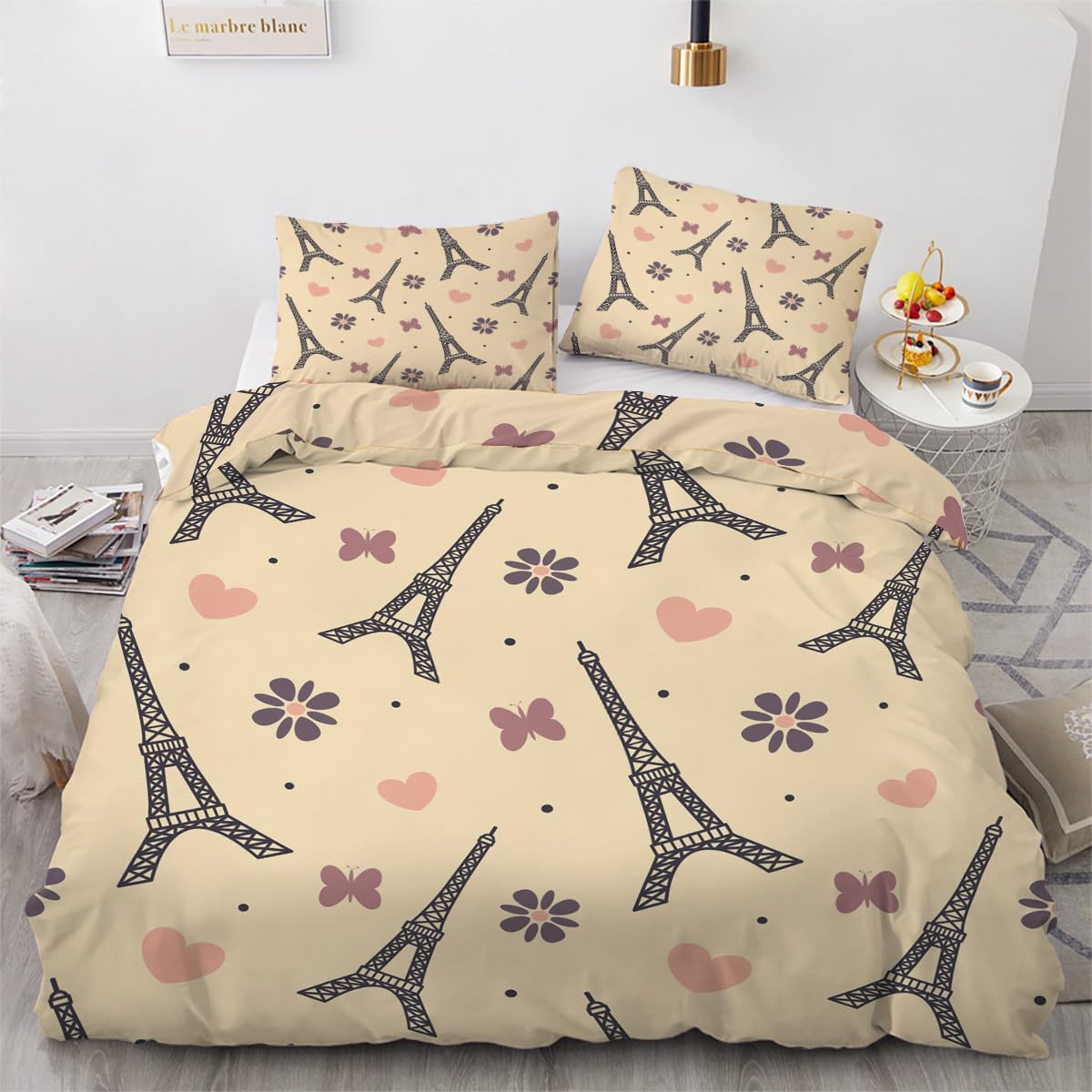 Housse de couette Tour Eiffel fermeture éclair pour simplifier le change du linge de lit