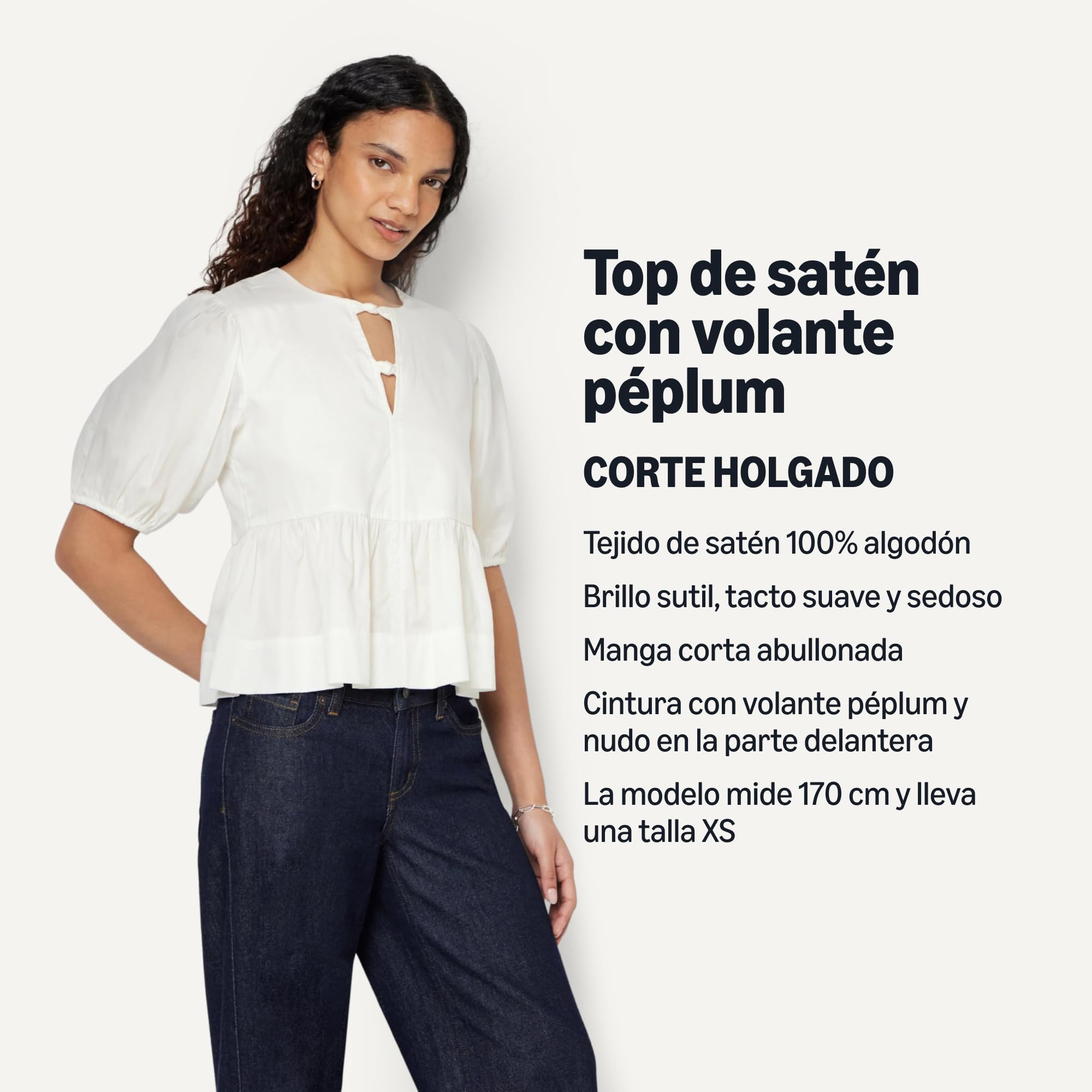 Amazon Essentials Mujer Blusa Peplum de satén de algodón de Ajuste Relajado