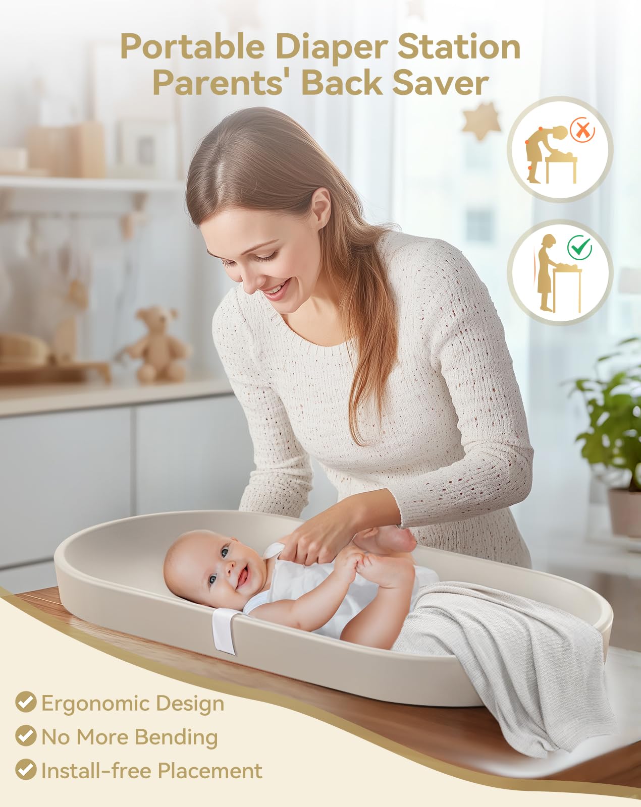 COMOMY - Fasciatoio per Bambini per Comò - Fasciatoio Cancellabile con Cintura di Sicurezza, Impermeabile, Morbido, Leggero e Portatile, Facile da Pulire per il Cambio dei Pannolini in Viaggio