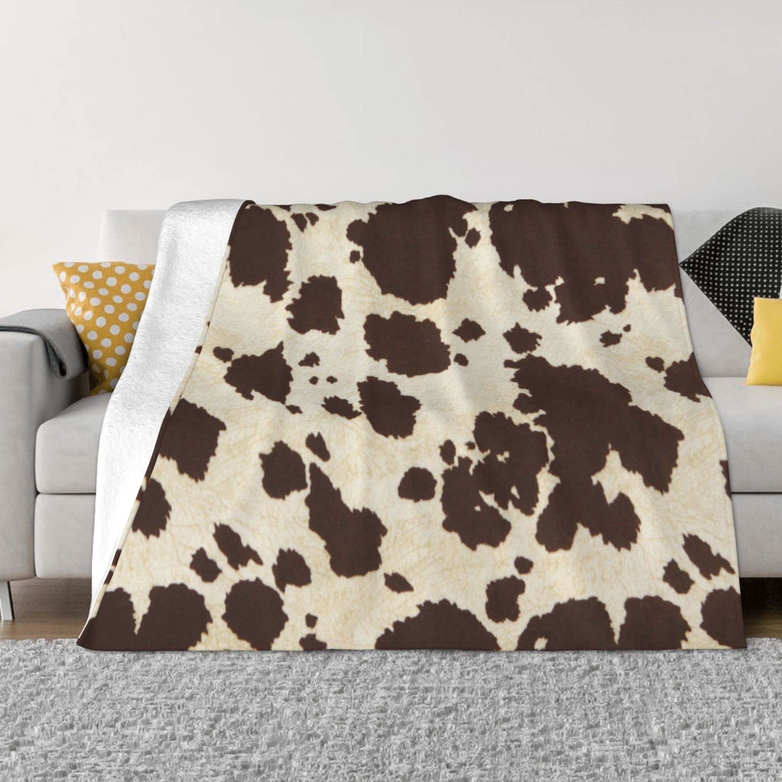 Couverture en flanelle anti-froid motif cuir de vache marron