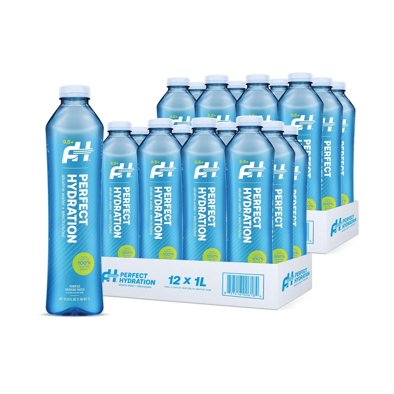 Perfect Hydration 9.5+ pH Alkaline Drinking Water, Made in the USA, 1-Liter Bottle, Case of 12, 2 Cases