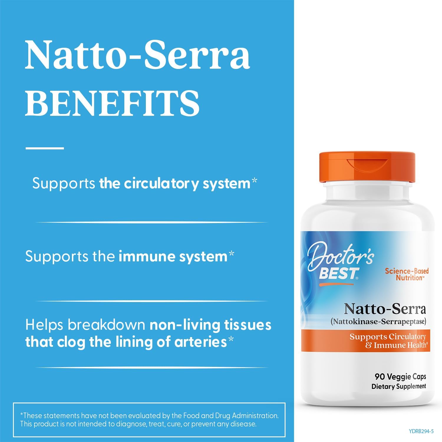 Doctor's Best Natto Serra for Men & Women - Nattokinase and Serrapeptase Enzyme Supplement, Caps for Circulatory & Immune Health Support, Optimal Digestive Absorption, Non GMO, Vegan - 90 Veg Capsules