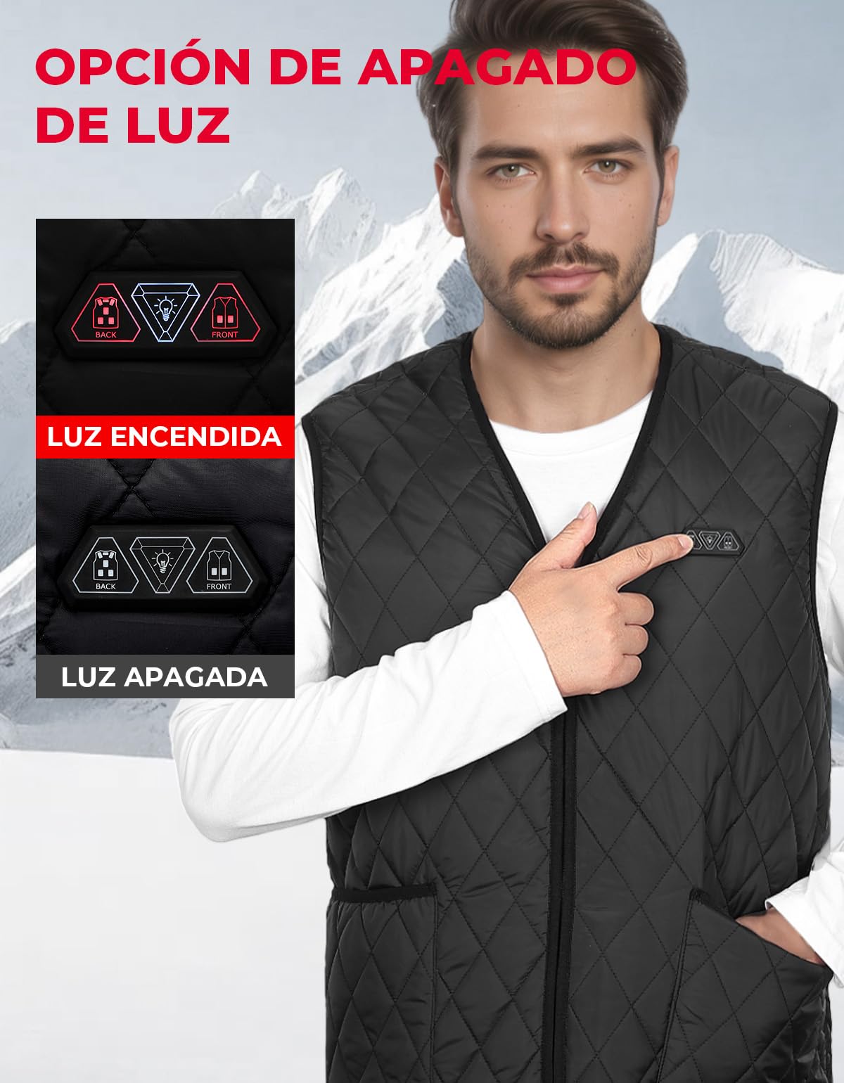 KEMIMOTO Chaleco Calefactable Hombre, Control Dual con 8 Zonas de Calor, Chalecos Térmico Inteligente Diseño Cuello en V, 3 Niveles de Calor Ideal para Invierno (Sin Batería)