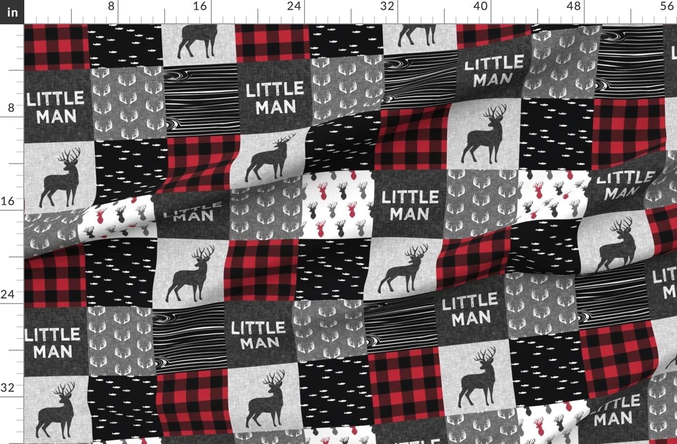 Spoonflower Fabric - Woodland, Boy, Red and Black, Buck, Buffalo Plaid, Trendy, Wholecloth, Printed on Organic Cotton Sateen Fabric by The Yard - Sewing Quilting Apparel Home Decor