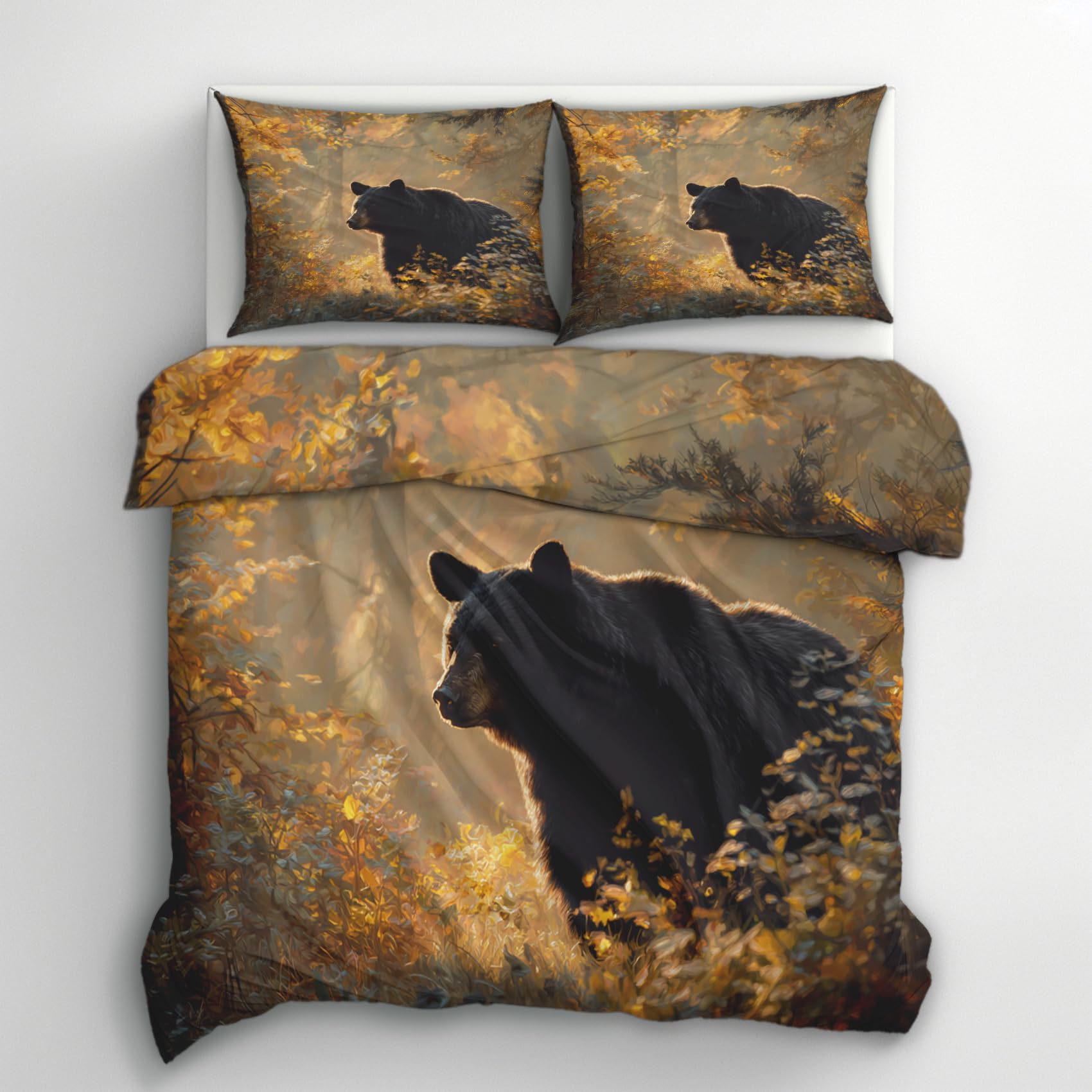 Generisch Bär Bettwäsche 135x200 2er Set Deckenbezug, Geschenk | Wald Tiere Dschungel Muster, Bettbezug Set, Bügelfreie, Reißverschluss, Kissenbezug, Wendebettwäsche Bär Deko