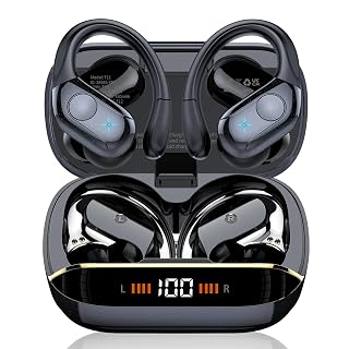 Wireless Earbuds Bluetooth 5.4 Headphones Sports, 75H Stereo Deep Bass Over Ear Buds with Earhooks, Bluetooth Earbuds with 4 ENC Mic, LED Display, IP7 Waterproof Earphone for Running, Black - Amazon product rated Grade A