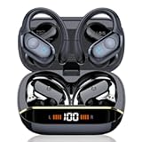 Wireless Earbuds Bluetooth 5&period;4 Headphones Sports&comma; 75H Stereo Deep Bass Over Ear Buds with Earhooks&comma; Bluetooth Earbuds with 4 ENC Mic&comma; LED Display&comma; IP7 Waterproof Earphone for Running&comma; Black