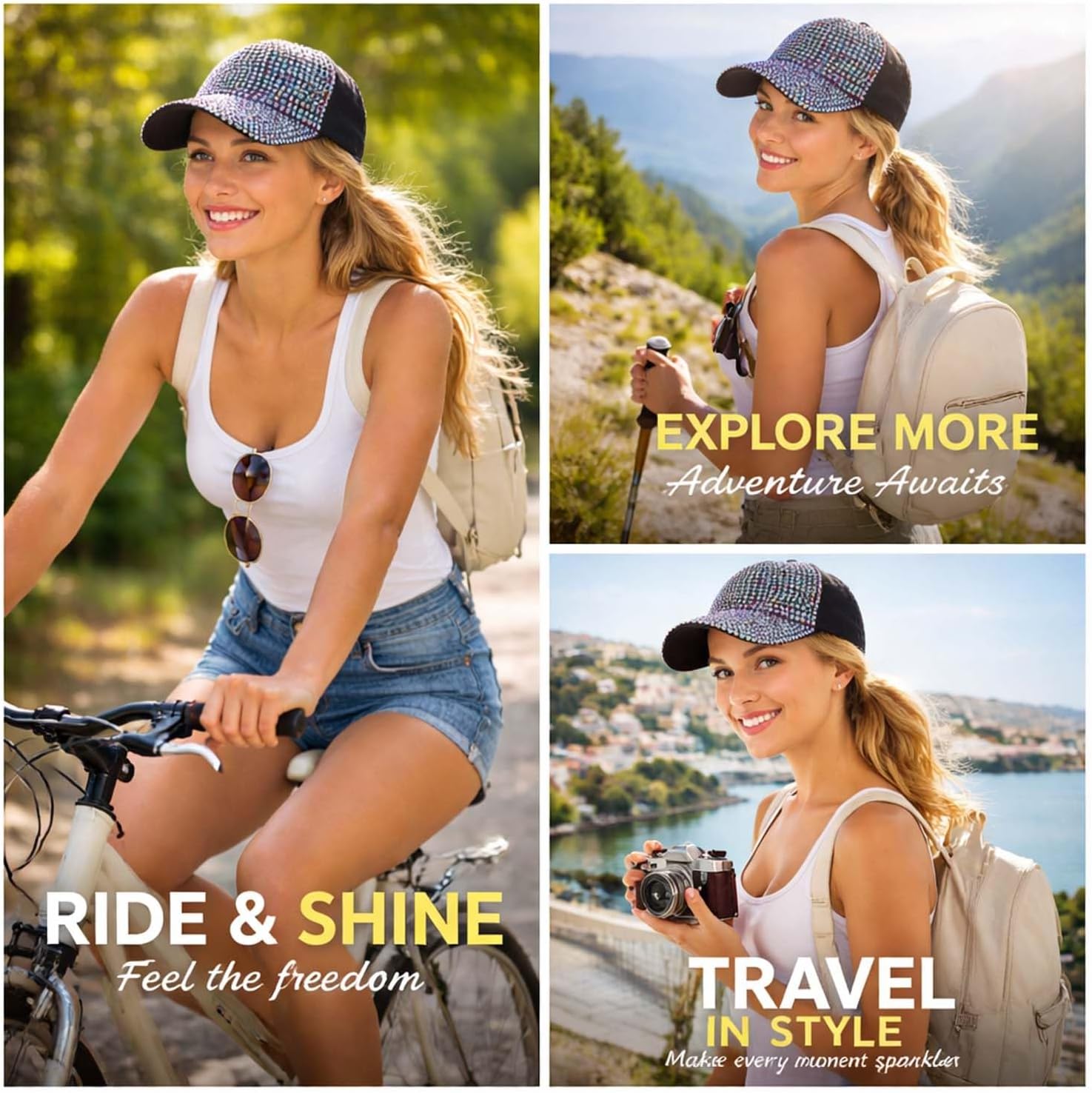 Bling Rhinestone Mesh Visor Cap, Canvas Baseball Cap for Women Adjustable Visor Hat Sparkle Denim Sun Hat Outdoor image 3
