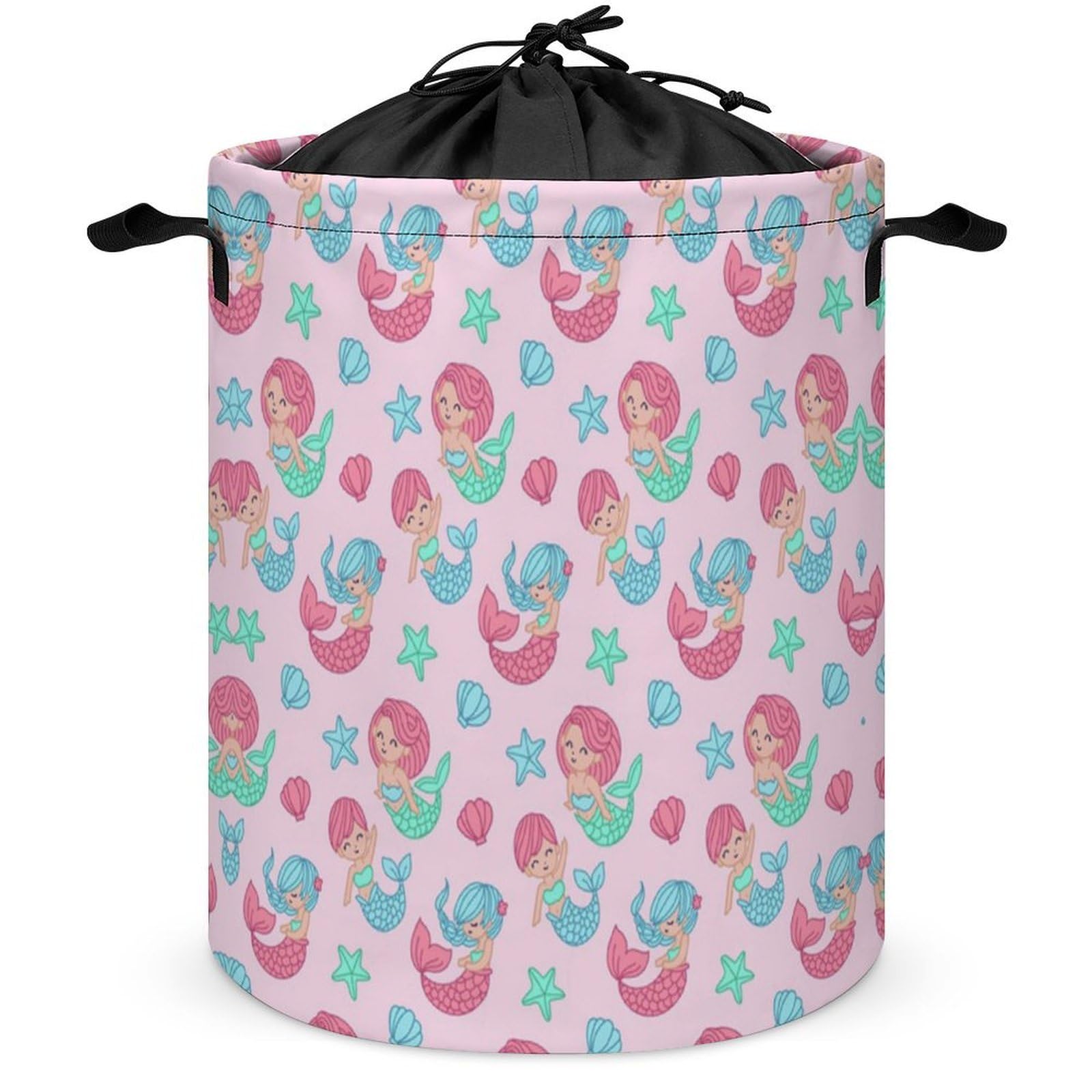Qjjinxior Drawstring Laundry Hamper, Beautiful Mermaid Pattern Laundry Basket, Washing Basket with Handle