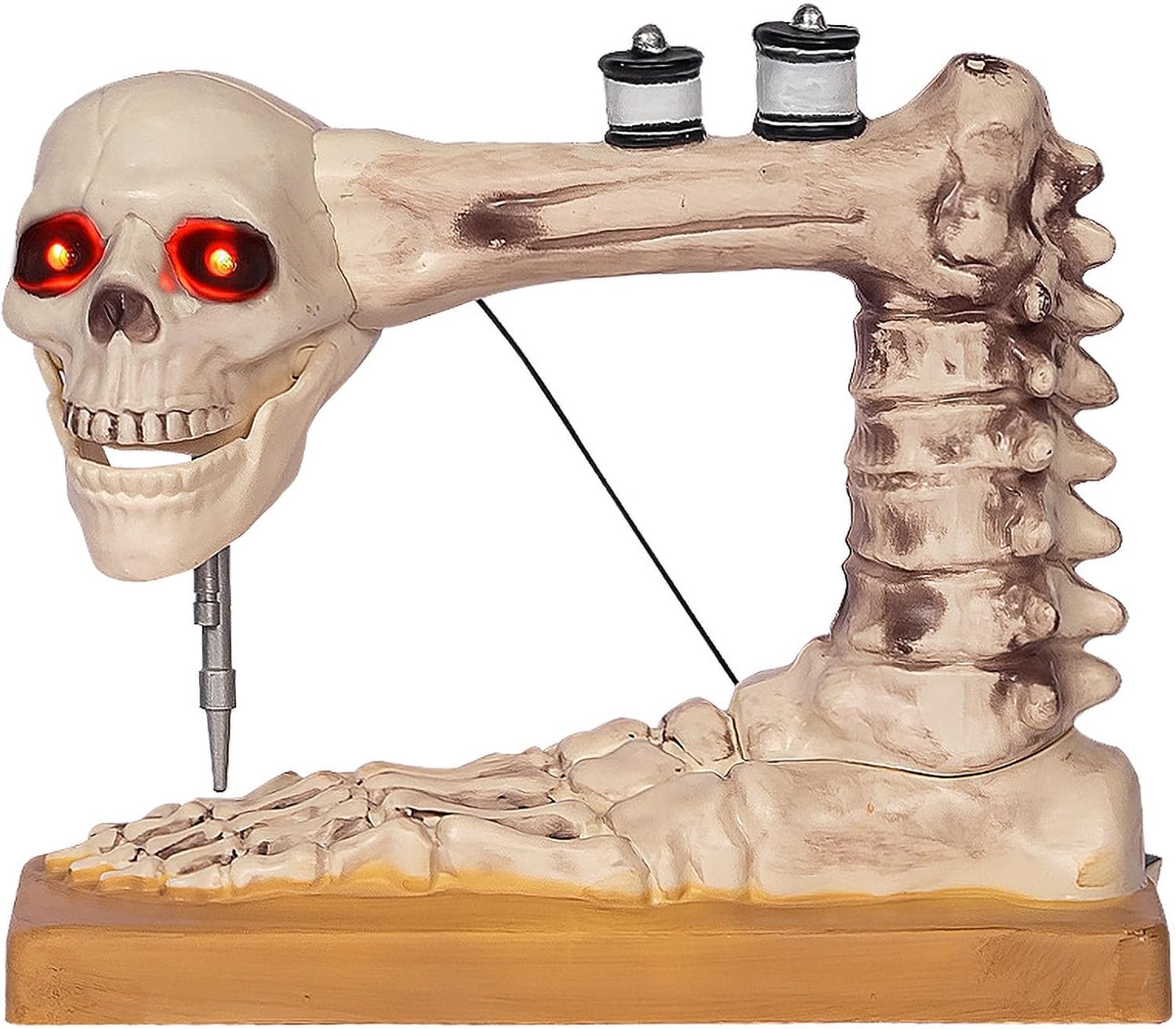 Voice Controlled Skeleton Sewing Machine, Realistic Skeleton with Spooky Sounds Decoration, Figurine Perfect Halloween Decoration for Outdoor Indoor Yard Haunted House Decor(#1)
