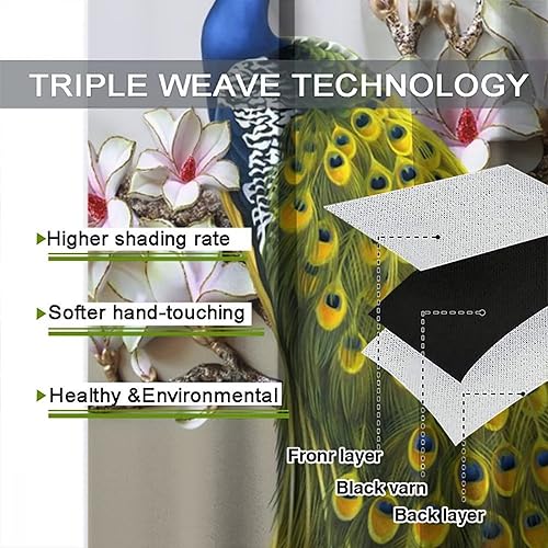 Miniatura 48 de Cortina opaca con estampado de pavo real, con estampado de animales retro, con bolsillo para cortinero y flores de peonía doradas, para dormitorio,