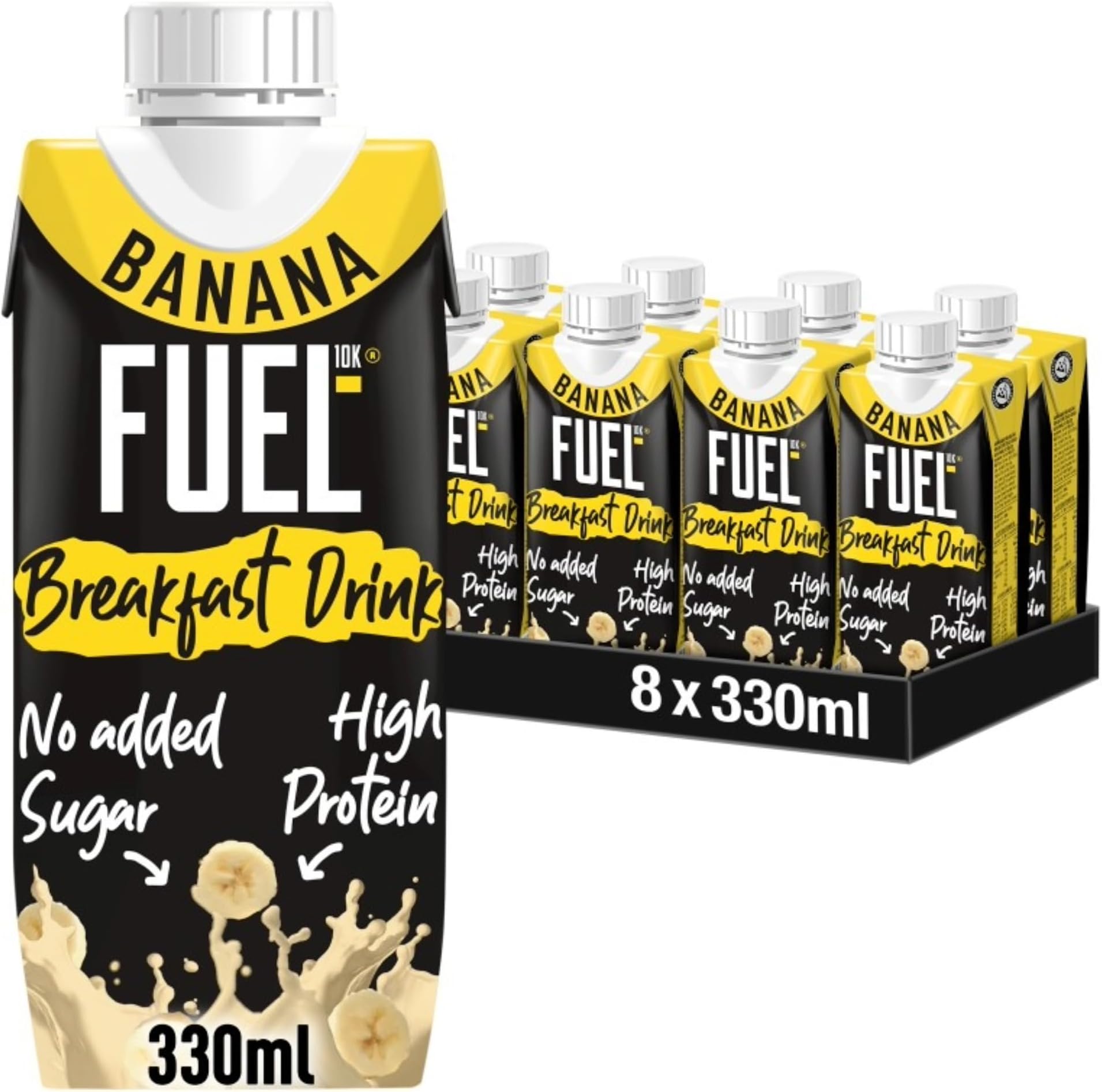 FUEL10K 330ml Banana Breakfast Milk Drink - Pack of 8 - High Protein Milkshake