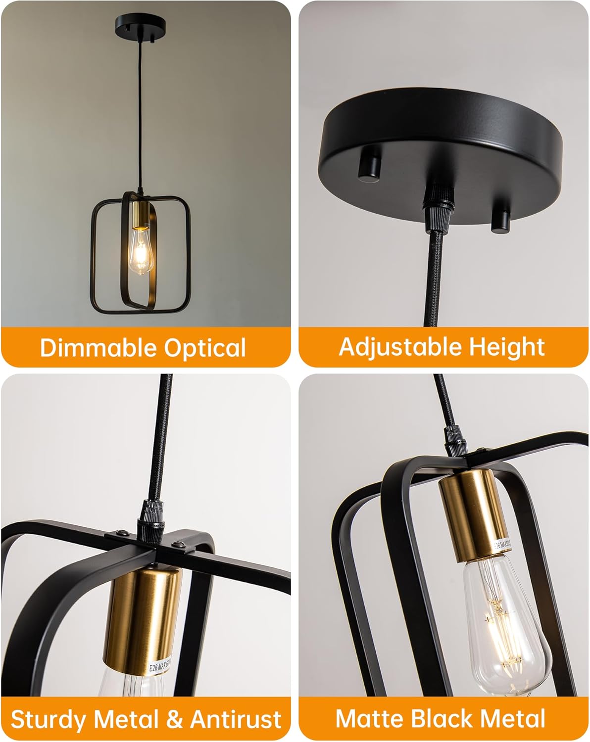 KSRYSZCQ Black Pendant Lights Kitchen Island 26-Inch High 1-Pack Farmhouse Pendant Lights Metal Adjustable Rope for Kitchen Island, Dining Room, Entryway, Foyer