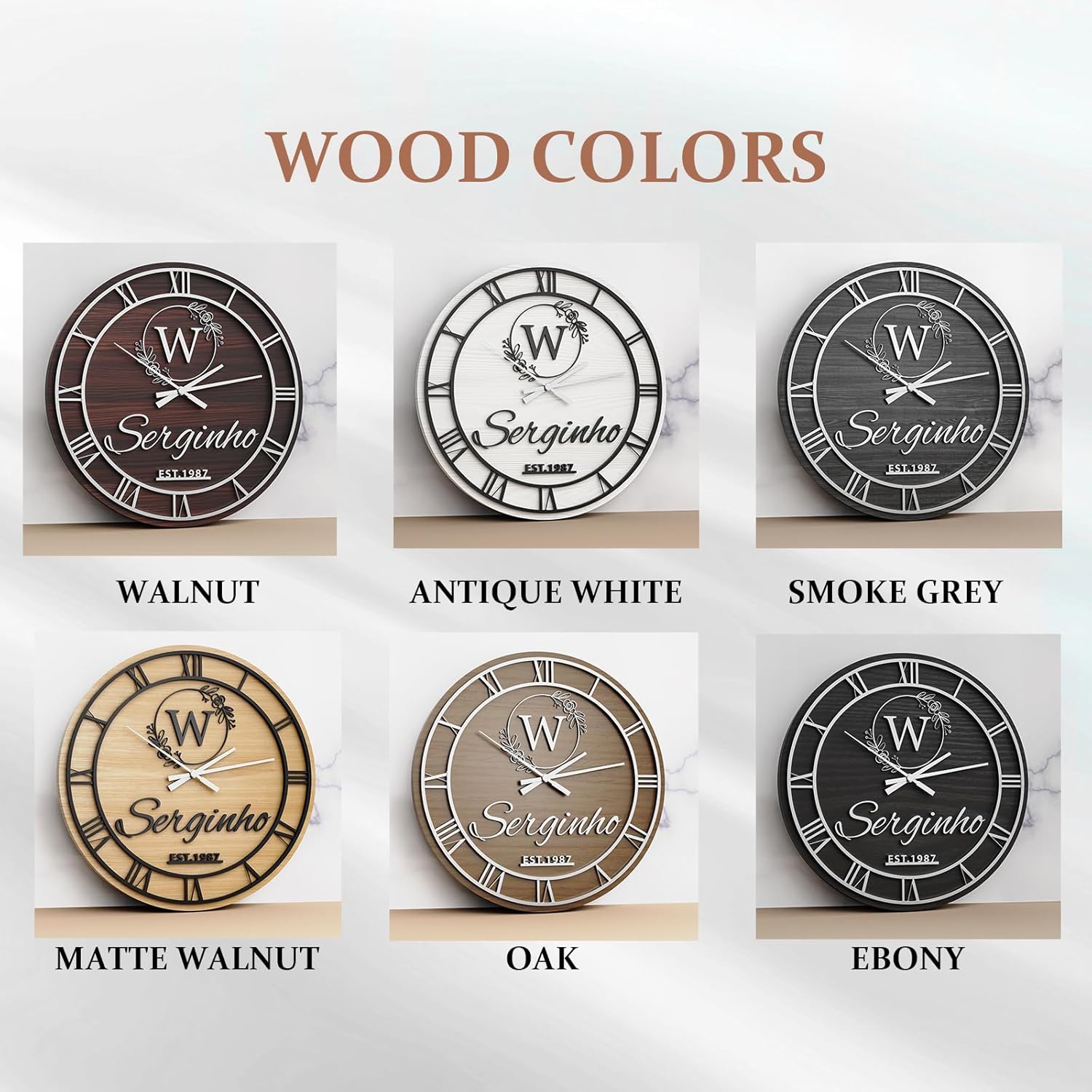 Custom Wall Clock, Personalized Vintage Wooden Clock with Family Name, Fall Decor Wall Clock, Fall Decorations for Home, Wall Clocks for Bedroom, Living Room, Kitchen, and Office(Smoke Grey)