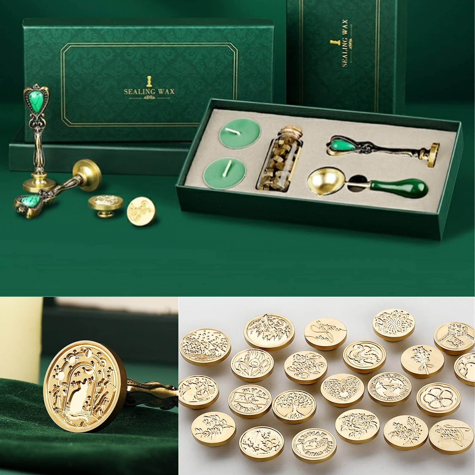 Voyyphixa Kit Sigillo Di Cera Da 5 Pezzi - Stampo In Metallo Cuore E Fiore, Timbro Da 1 Pollice, Cucchiaio Fusorio - Per Inviti Matrimonio E Scatole Regalo - 2