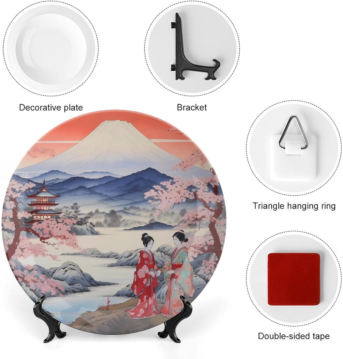 Japanese Mount Geisha Women Novelty Decorative Art Plate Pattern Ceramic Tray Ornaments with Display Stand Decor