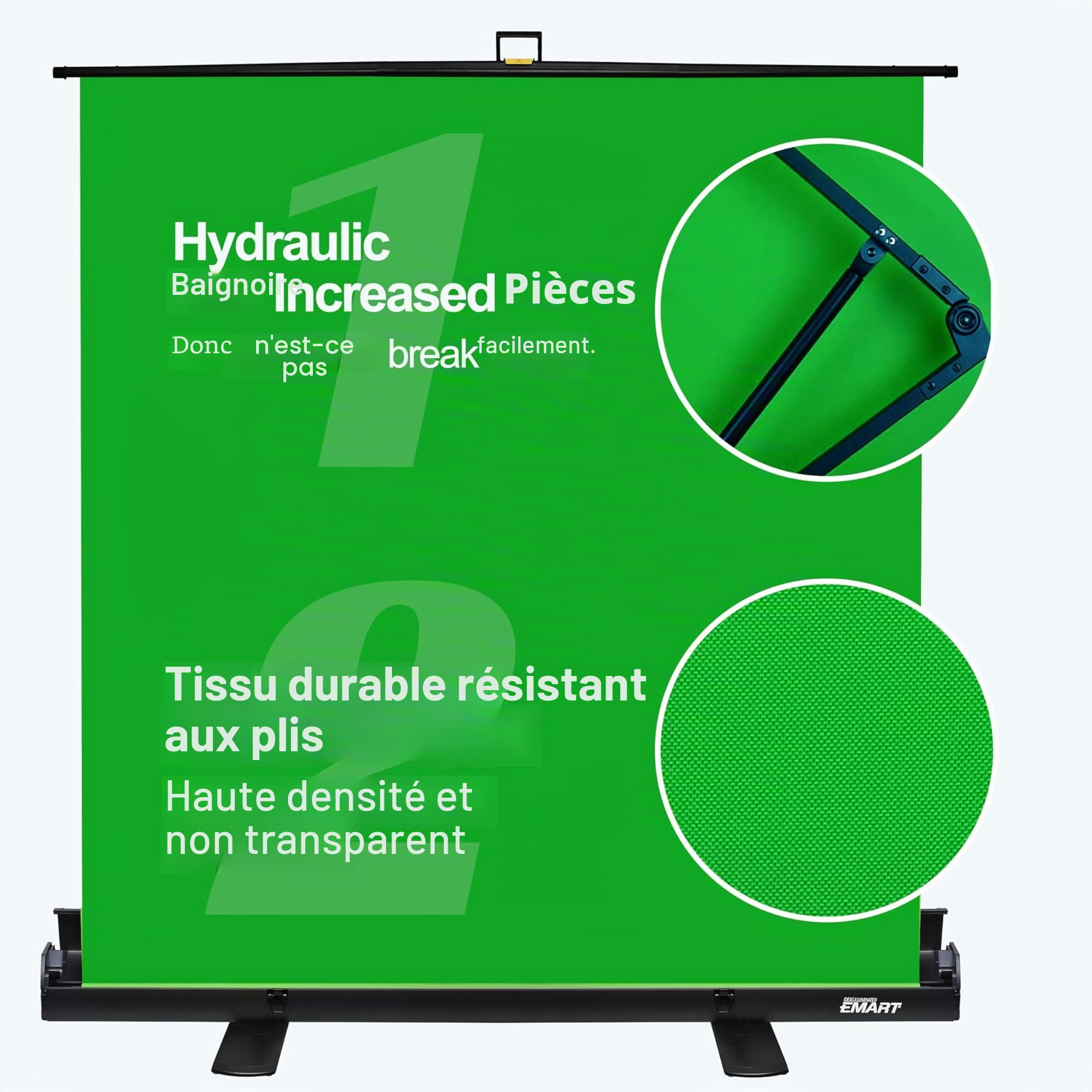 EMART Green Screen 155x200cm, Fond Vert Photo, Greenscreen Roll up Panel | Fond Vert Retractable, Studio Photo, Streaming, Vidéoconférence, TikTok, Zoom