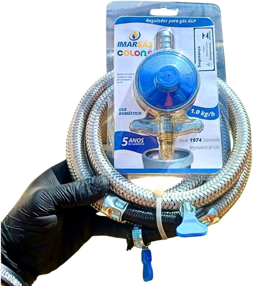 Regulador registro Gás Blue Elite 1kg/h Inmetro cozinha fogão forno cooktop mangueira malha aço 1,2 metros