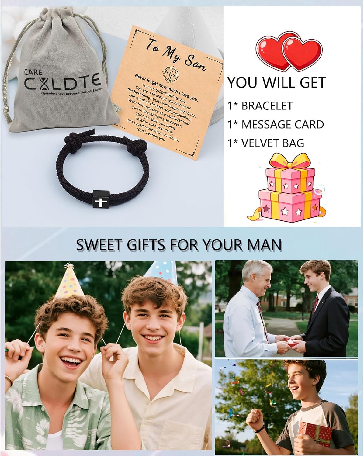 Cross Bracelet for Men Boys Baptism Confirmation Communion Birthday Gifts - Image 7