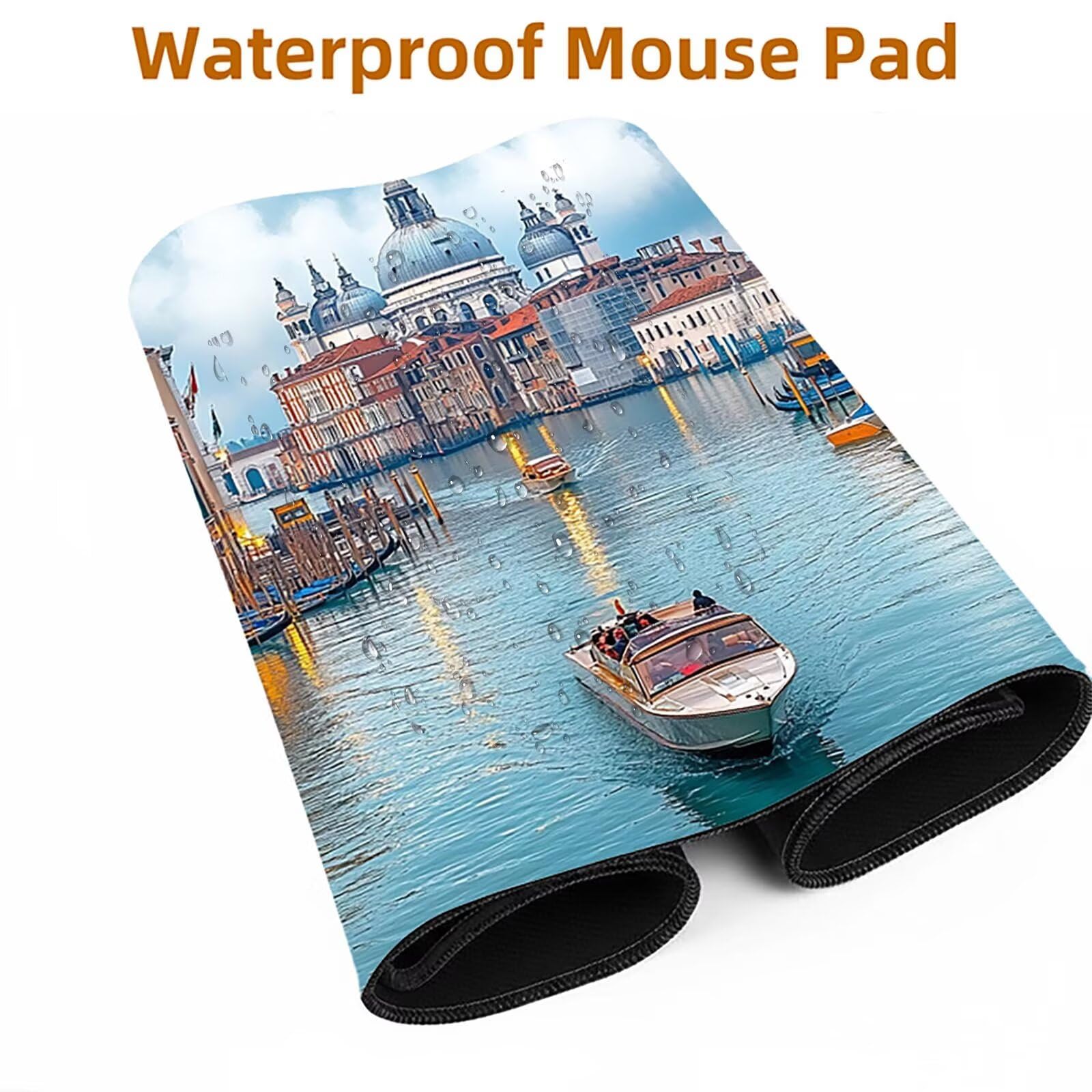 Wodoodporna podkładka pod mysz Wenecja Podkładka pod mysz do gier z antypoślizgową gumową podstawą szyte krawędzie, podkładka pod mysz miasto na PC Laptop Keyboard Deco Office Prezent dla mężczyzn 60
