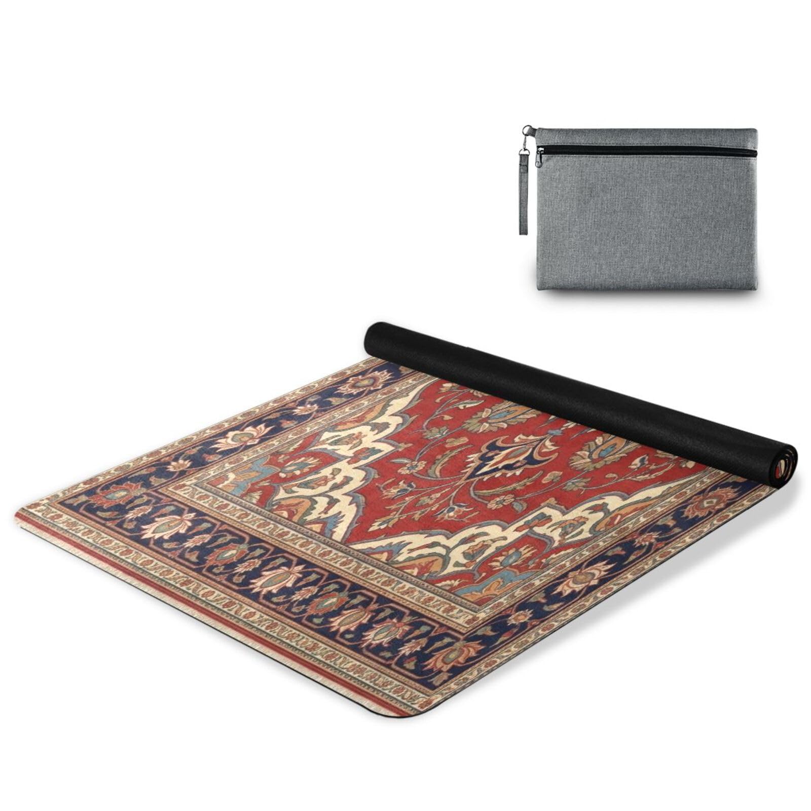 Kigai Tapis de yoga rouge motif persan tapis de fitness respectueux de l'environnement antidérapant portable pliable tapis d'entraînement au sol pour pilates maison gym exercice plage 179,8 x 66 cm