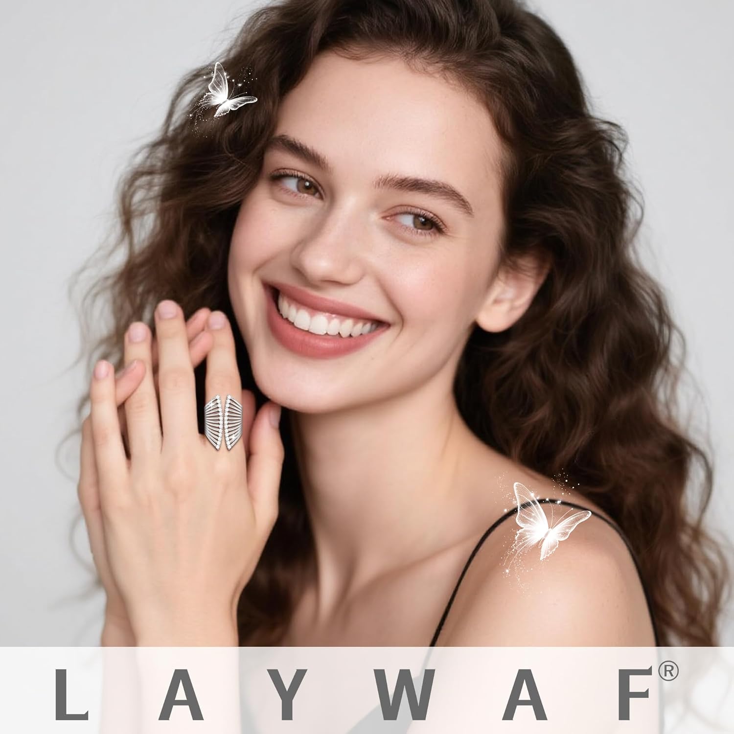 Rhinestone Butterfly Rings for Women, Cubic Zirconia Fake Diamond Adjustable Thumb Ring, Chunky Vintage Gemstone Rings, Available in Gold Plated and Silver Plated - Image 3