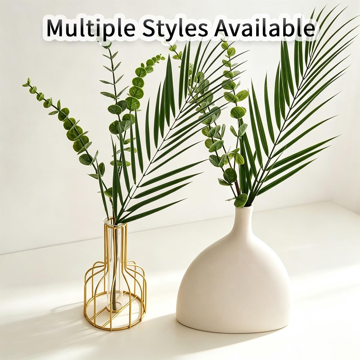 Fausse Feuille Verdure Mélangée D'eucalyptus, Plantes Porte D'entrée | Combinaison fausses plantes d'eucalyptus feuilles palmier for salon, armoire, chambre coucher, commode(Vert)