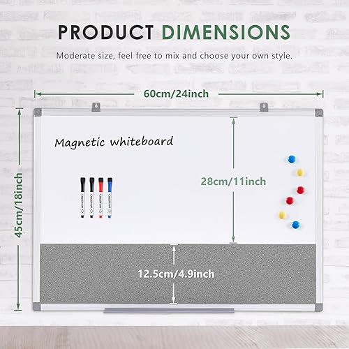 Vista 28 de S SWANCROWN Tablero de fieltro blanco combinado/tablero de cartas/pizarra blanca de borrado en seco para oficina, aula y hogar, negro, 24 x 18