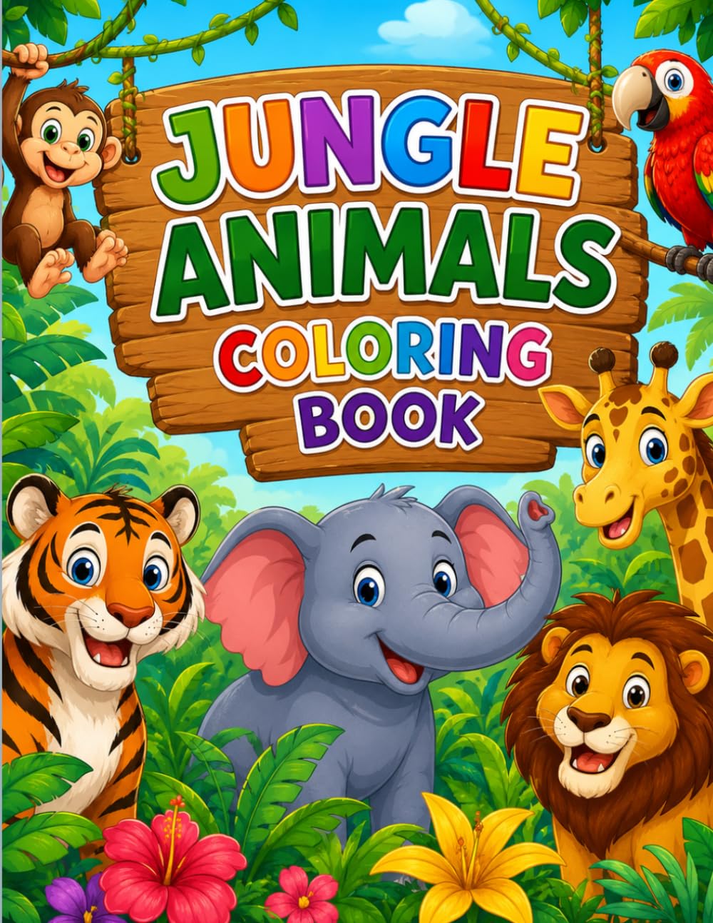 Safari Animals Coloring Book: Lions, Elephants, Monkeys & More