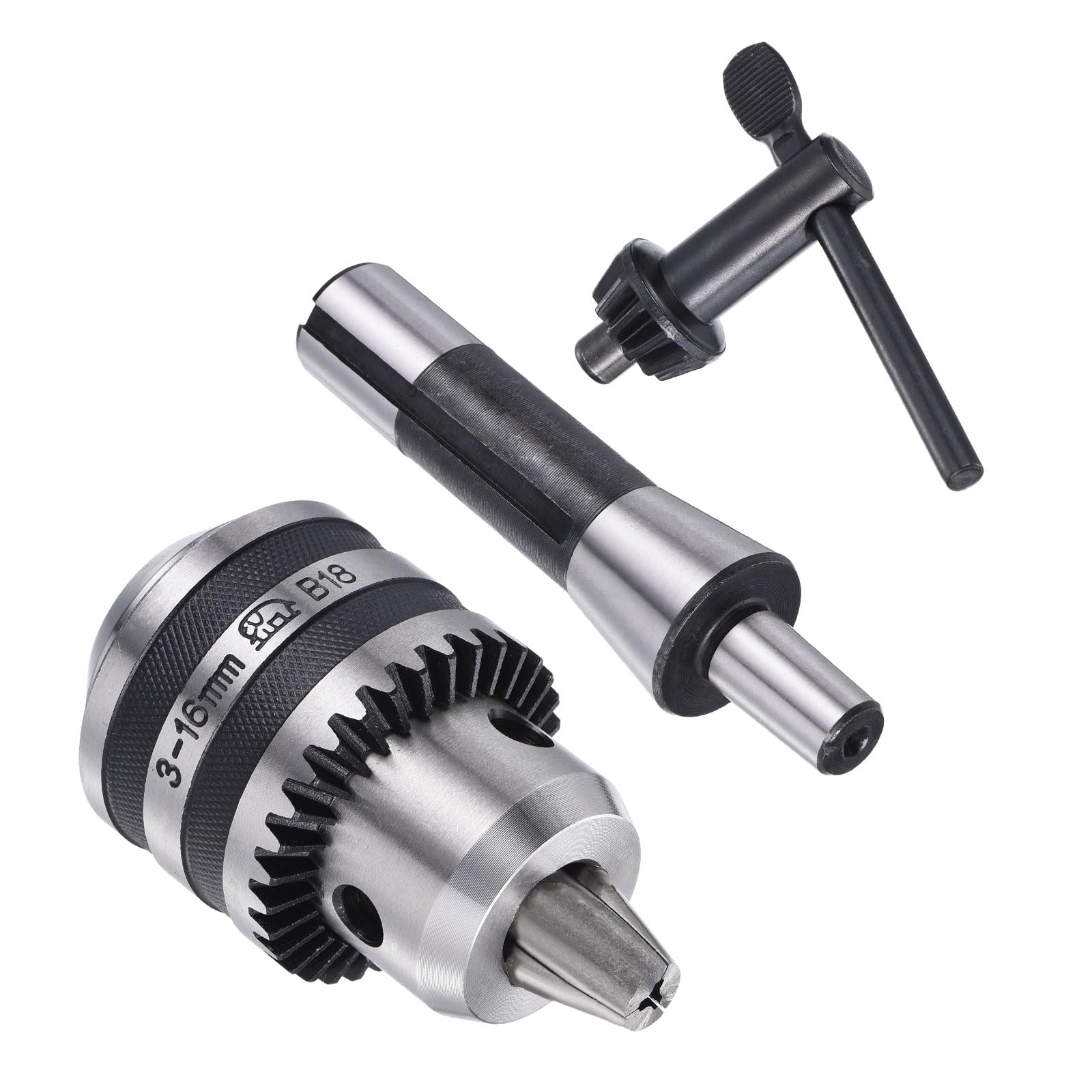 Kozelo Keyed Drill Chuck Set 3-16mm (1/8"-5/8") with R8 Shank, High Carbon Steel | Heavy Duty Lathe Drill Chuck R8 Arbor (B18) for Precision Drilling, CNC Machining