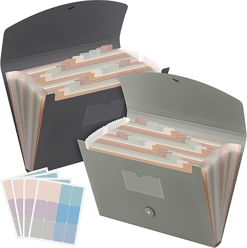 Harloon Paquete de 2 carpetas de archivos expansibles de 24 bolsillos con etiquetas de cubierta, organizador de archivos expandible con cubierta