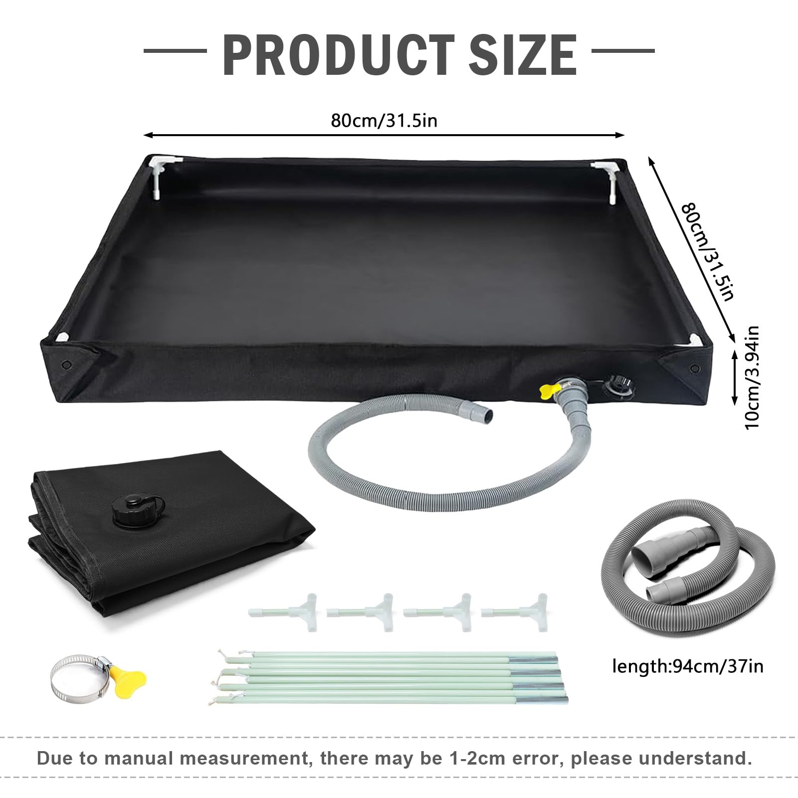 MeYuxg Piatto doccia pieghevole, 80 x 80 cm, con tubo di scarico, Oxford, impermeabile, tenda da doccia, tenda da doccia, tenda da campeggio, tenda da doccia, tenda da doccia per esterni, camper