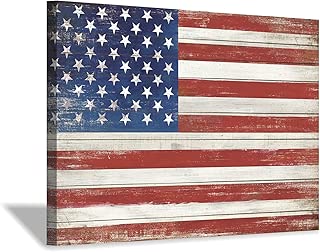 American Flag Canvas Wall Art: USA Flag on Wood Texture Background Picture Painting Artwork for Living Room Office (36'' x 24'') - coolthings.us