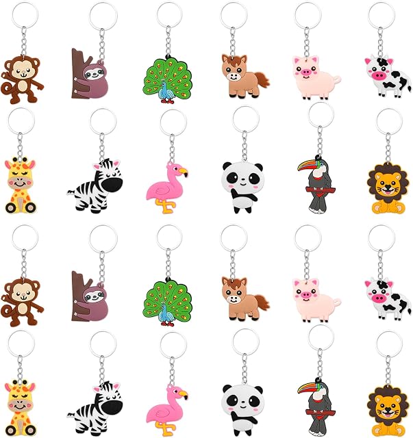Gukasxi 24 Pcs Jungle Animals Keyring Keychain Pendant for Kid, Animal Jungle Party Favors Pendant Zoo Theme Party Bag Filler, Ideas Presents Party Favors Boy Girl Kid Birthday Party Supply Decoration