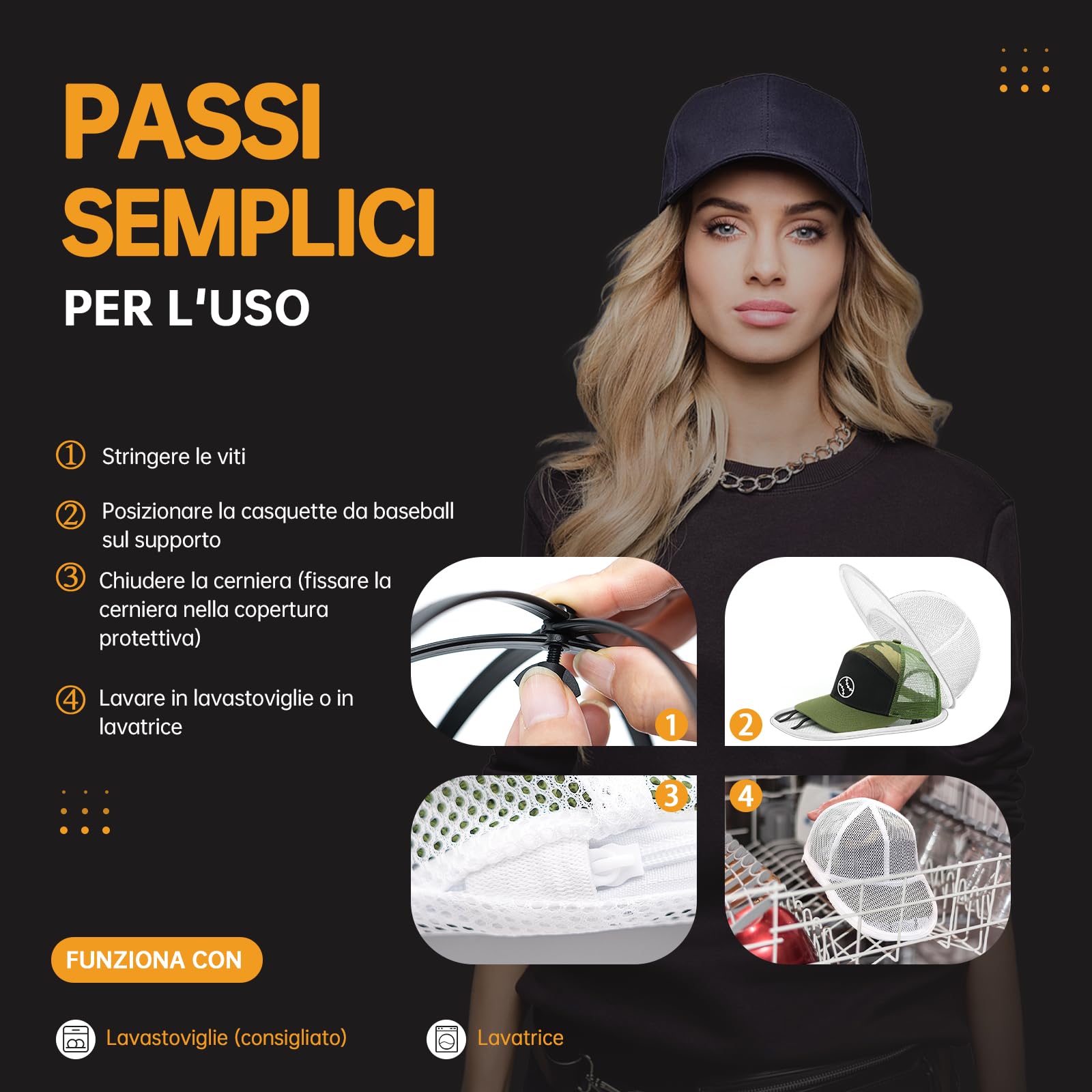 Lavaggio Cappello da Baseball, Rondella per Cappelli – Pulitore per Cappelli da Baseball per Lavatrice e Lavastoviglie – Supporto per Cappelli, Forma e Protettore con Rack per Lavaggio
